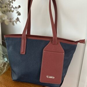 Navy and Burgundy Tote Bag